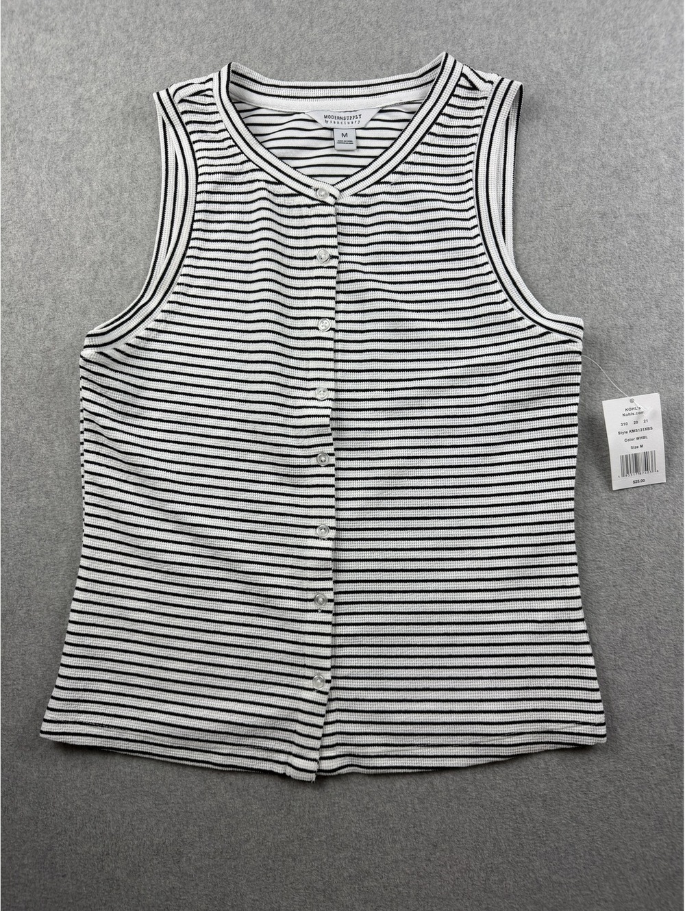 Button front tank black and white striped